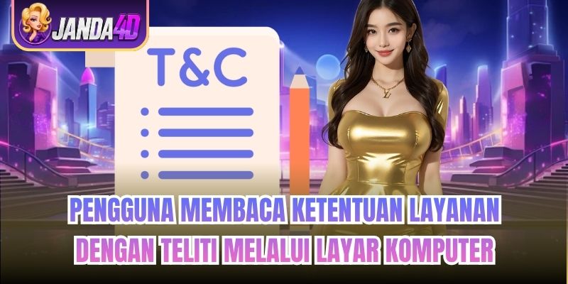Pengguna membaca ketentuan layanan dengan teliti melalui layar komputer